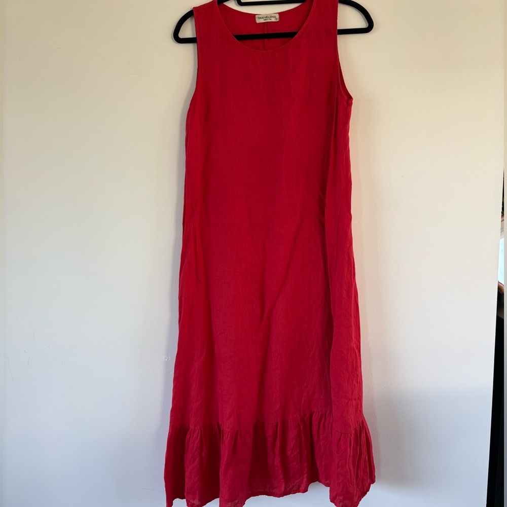 Red 100% linen dress